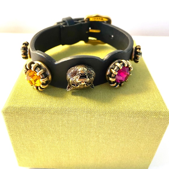 Gucci Leather Crystal Bracelet